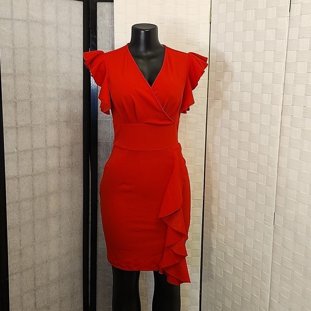 BRAND NEW KNITEE RUFFLE RUCHED SIDE MINI BODYCON DRESS - Picture 3 of 13